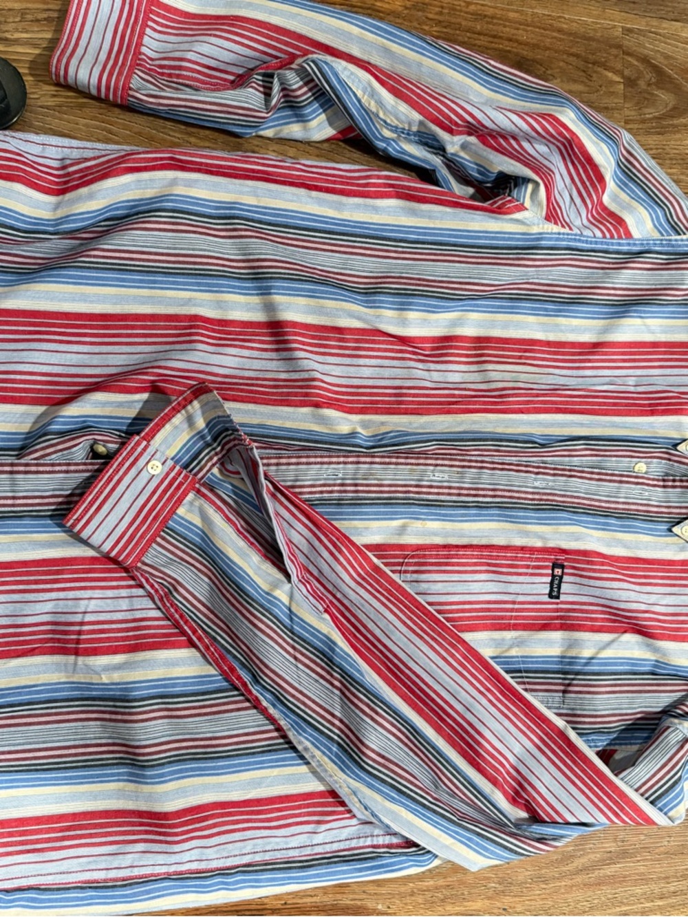 Chaps Men's Red, Blue & Cream Striped Button-Down Shirt size large